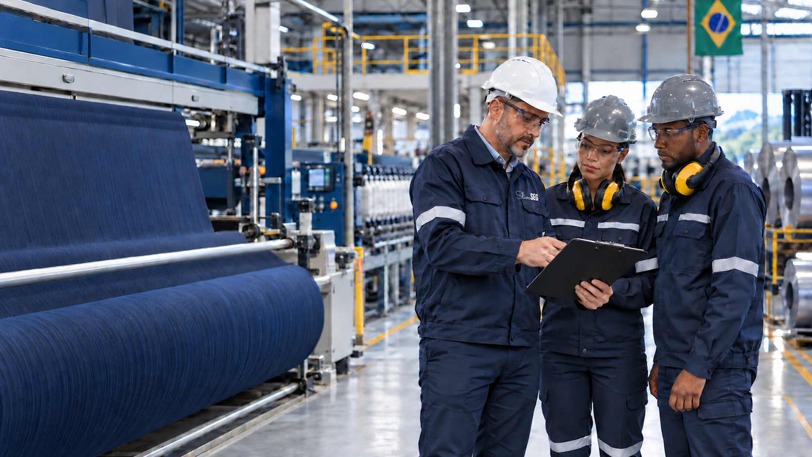 Equipe técnica da SlimSeg avaliando uma operação industrial